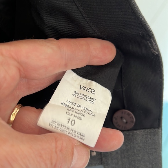 Vince Size 10 woman cool wool blend pants with leather trim and ankle zip - Picture 11 of 13